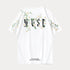 Daisy Embroidered Tee with floral design on white cotton fabric, O-neck, short sleeves.